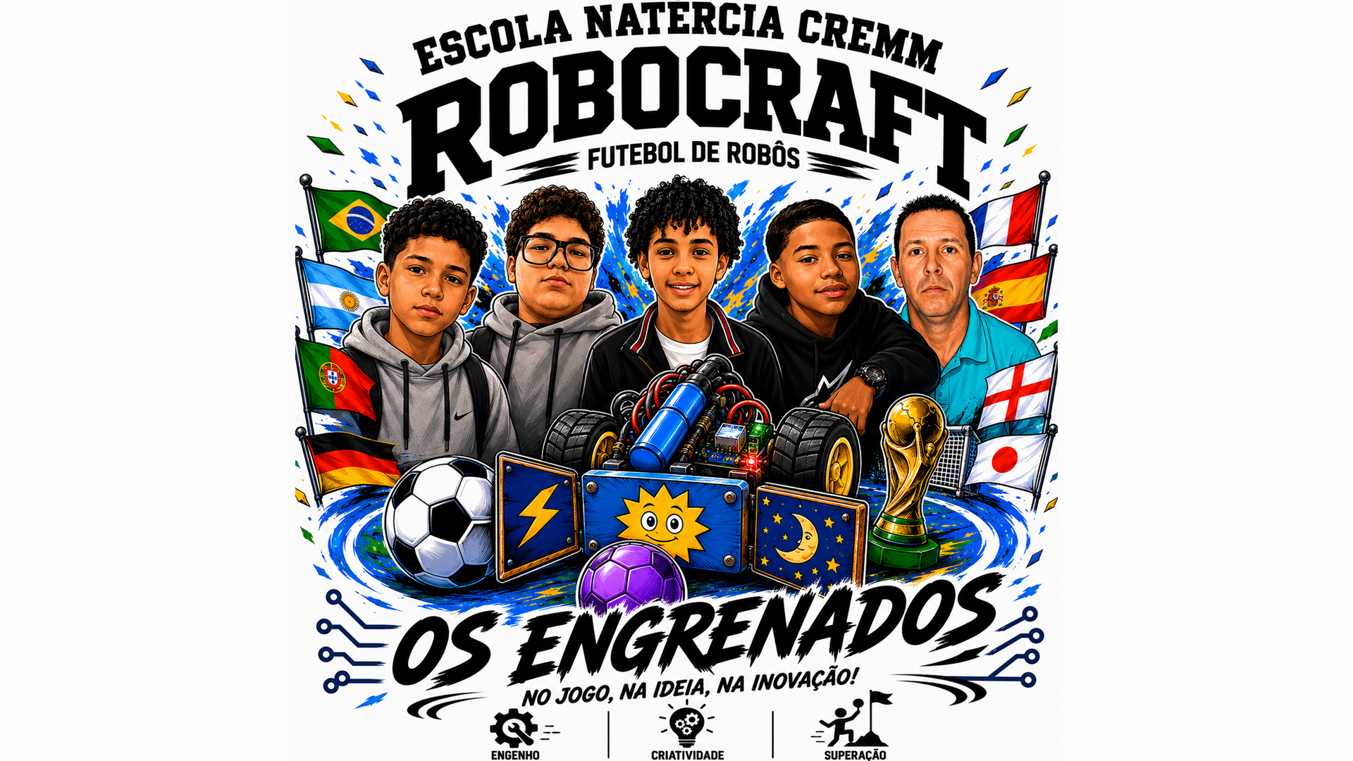 Foto da equipe da escola Natércia Cremm de Moraes Pedro – Professora na Copa Futebol de Robôs CIEBP